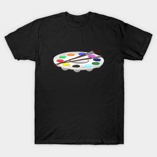 Round Artist Palette with Paints and Paint Brushes T-Shirt